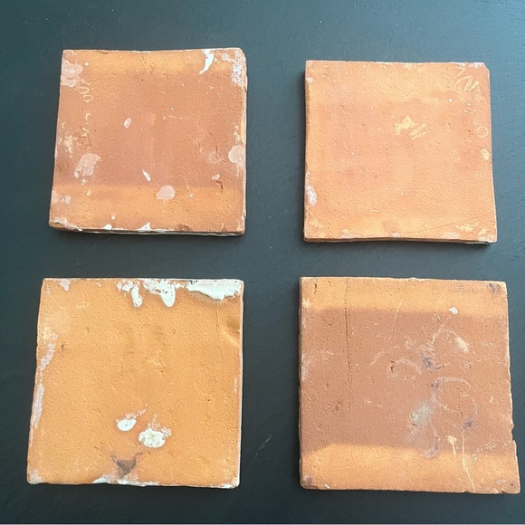 Mexican Hand Painted Terra-Cotta Talavera Vintage Tiles Set of 4 - Picture 12 of 13